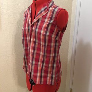 Talbots Red Plaid Sleeveless Button Down Shirt, Size MP